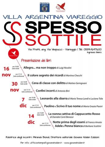 Locandina invito a eventi con titolo "Spesso Sottile" 